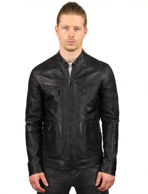 Leather men's jacket TR36 black Versano