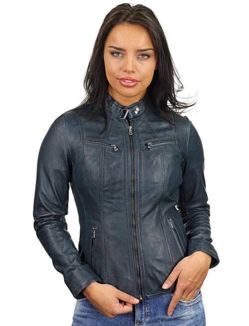 ladies-leather-jacket-blue-round-collar-315-model 4