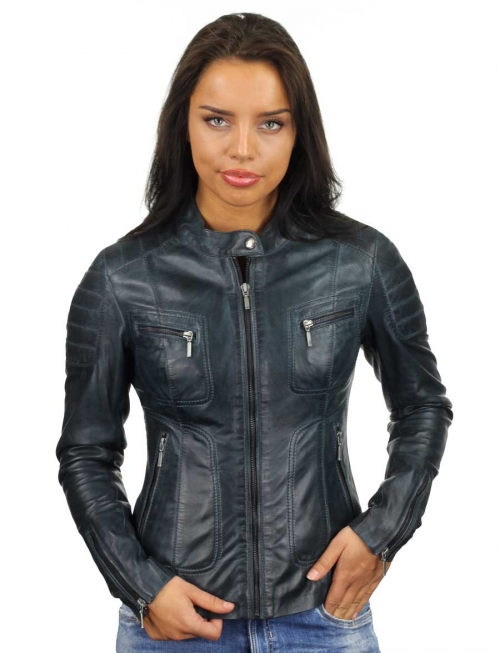 Ladies leather jacket Versano Miami Blue