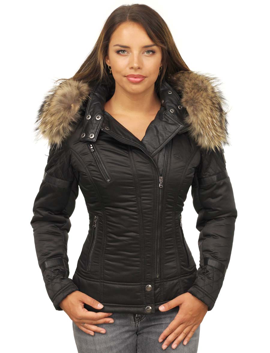 winter coat with fur collar ladies Farry black Versano