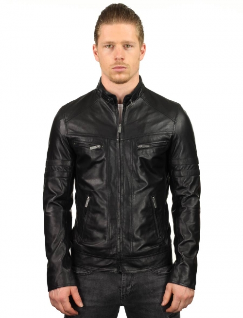 short leather jacket men TR43 Black Versano