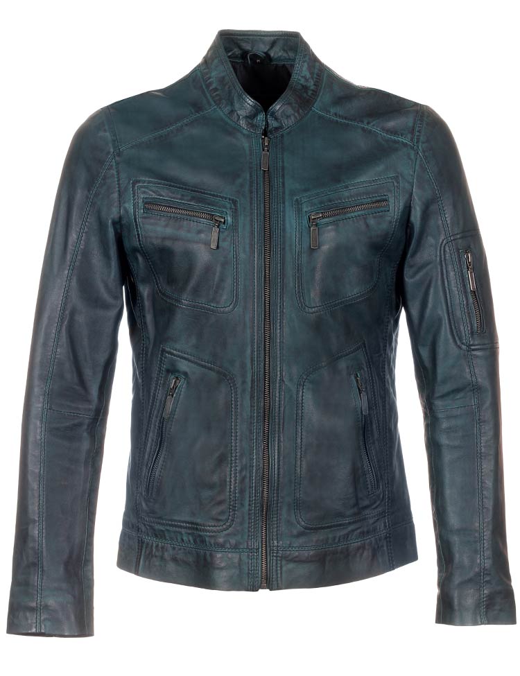 Men's leather jacket TR36 Blue Versano
