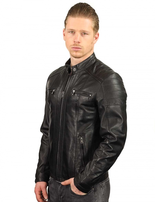 Men's leather jacket TR44 black Versano
