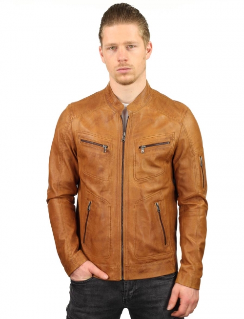 Leather jacket men TR36 Cognac Versano
