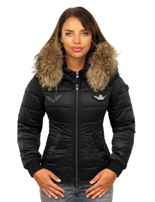 Winter jacket with fur collar ladies black Zara Versano