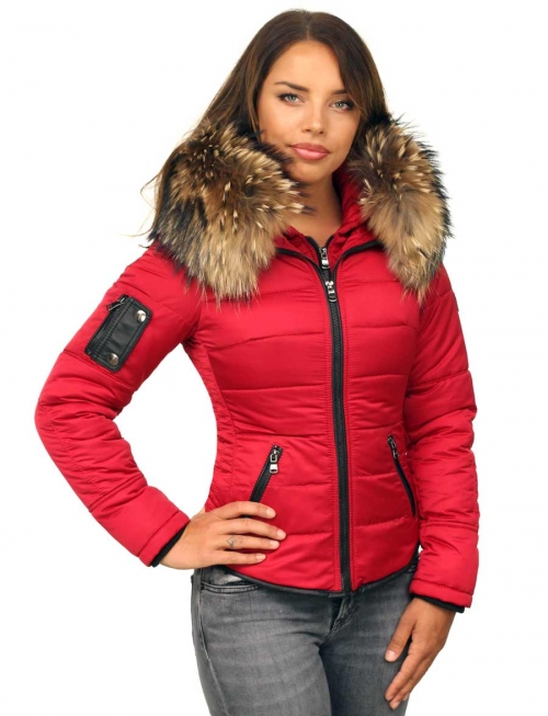 Women's Winter Jacket with Fur Collar Shamila Red Versano