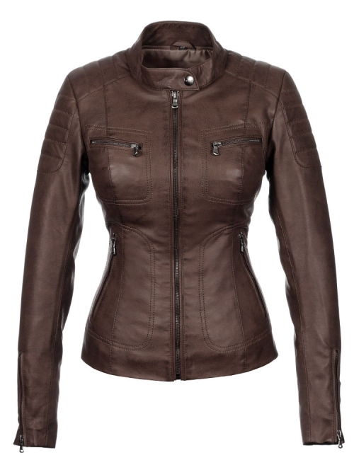 Imitation leather ladies jacket brown Miami Versano