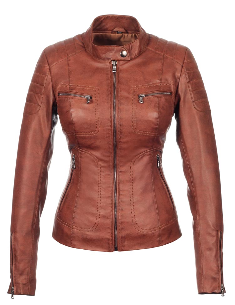 Imitation leather ladies jacket tan Miami Versano