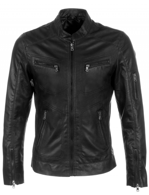 imitation leather men's jacket black TRR36 Versano