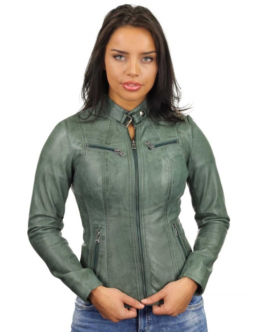 Ladies imitation leather jacket green 315 Versano