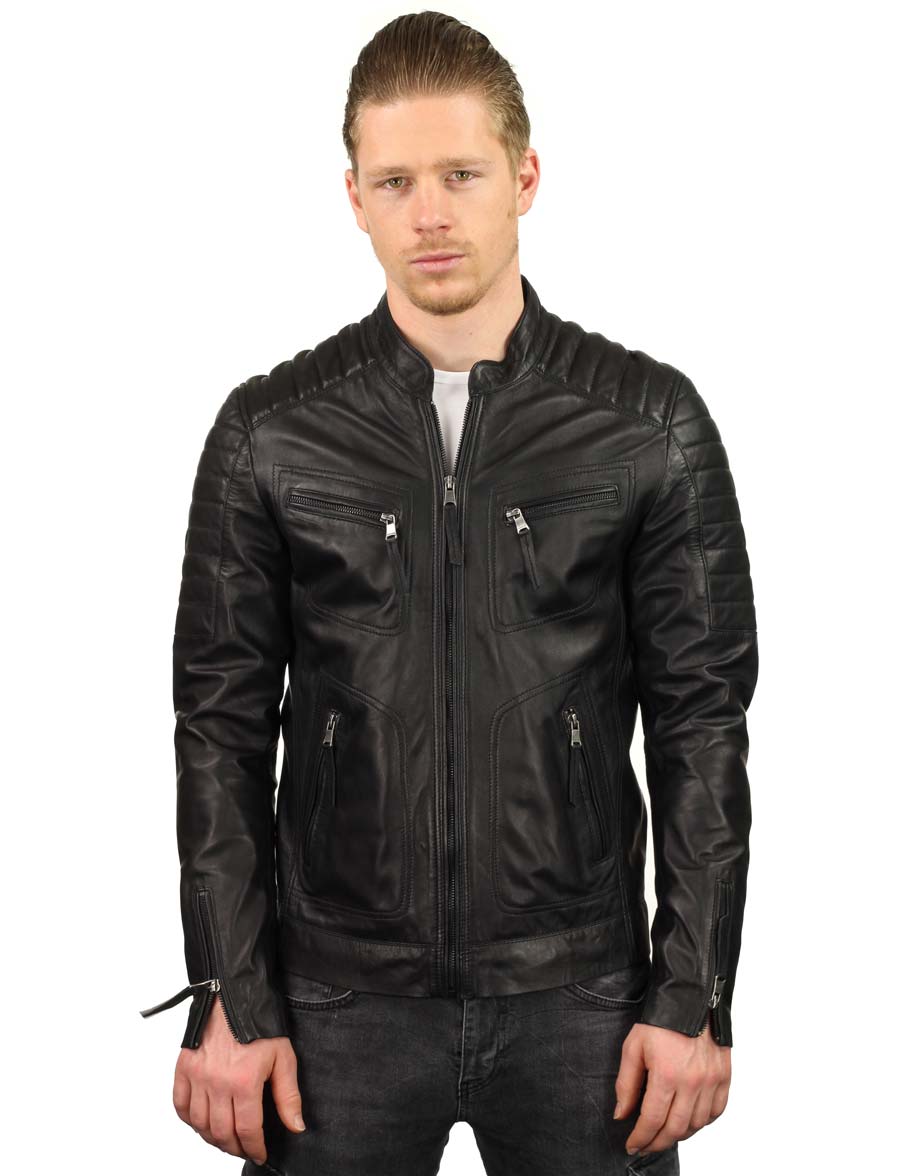 Men's leather jacket TR36 B black Versano