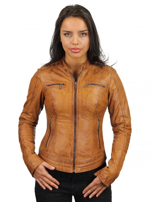 Ladies imitation leather jacket cognac 346 Versano