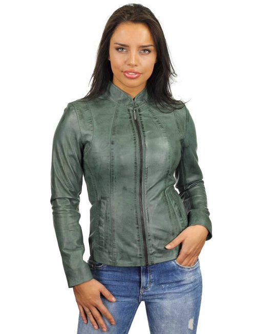 Leather ladies jacket green Versano 301