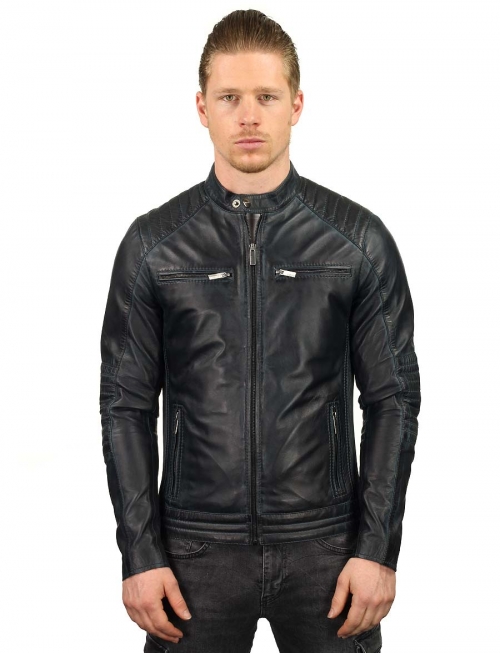 imitation leather biker jacket men blue TRR 46 Versano