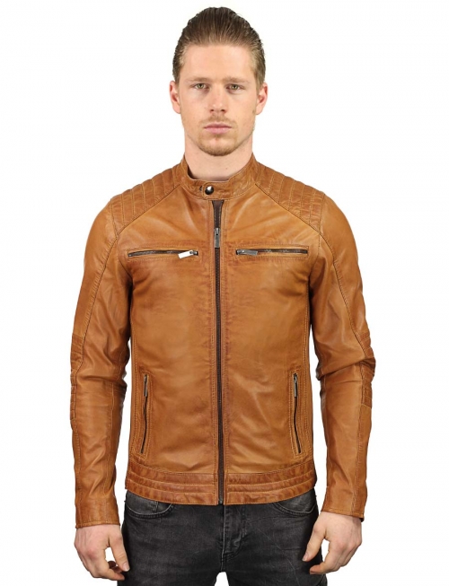 Biker jacket men leather TR46 Cognac Versano