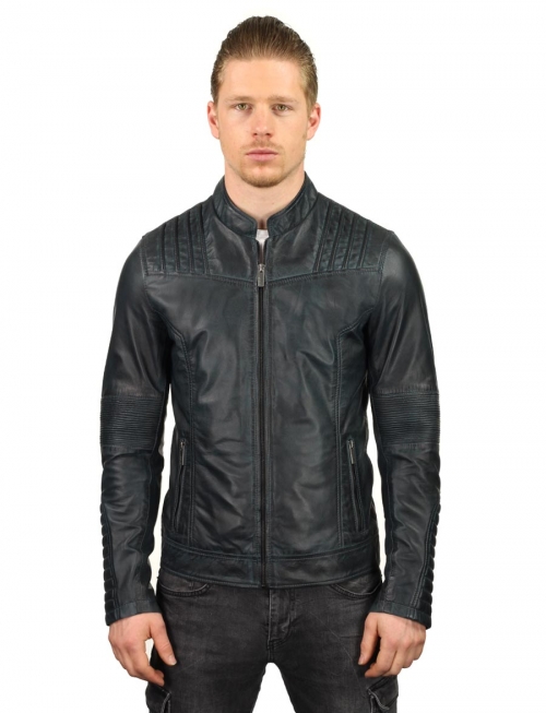 Men's leather jacket TR47 blue Versano