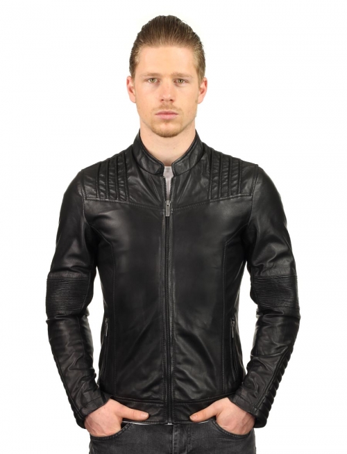 Leather men's jacket black Versano TR47