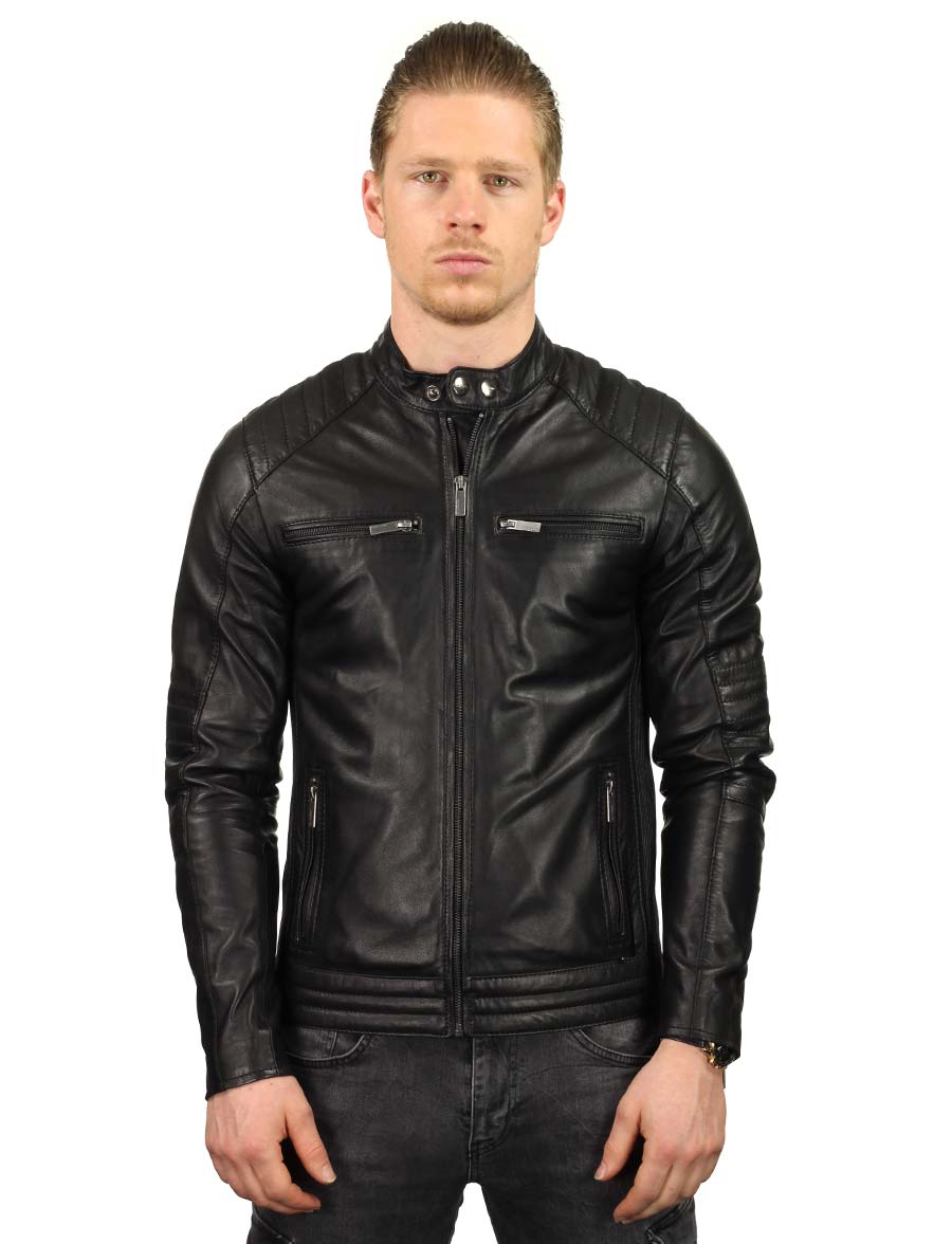 chaqueta de cuero hombre biker black TR 46 versano