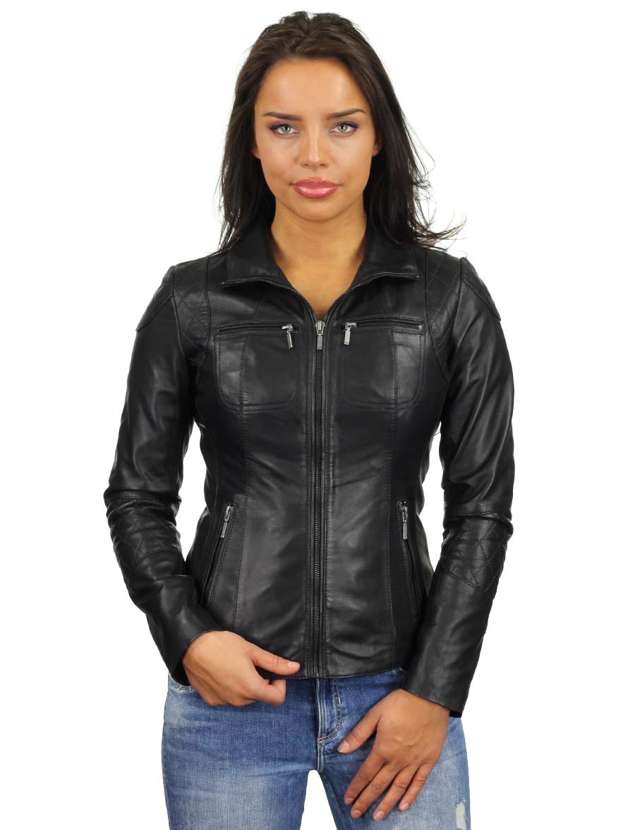 Lambskin leather ladies jacket 340 black Versano