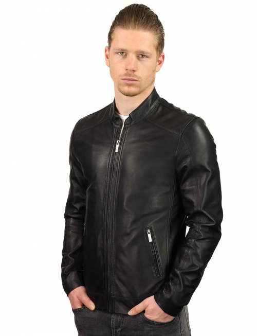 Leather men's jacket basic TR36 S black Versano