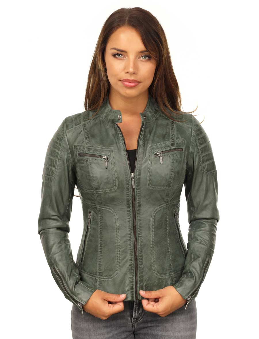 Imitation leather ladies jacket green Miami Versano