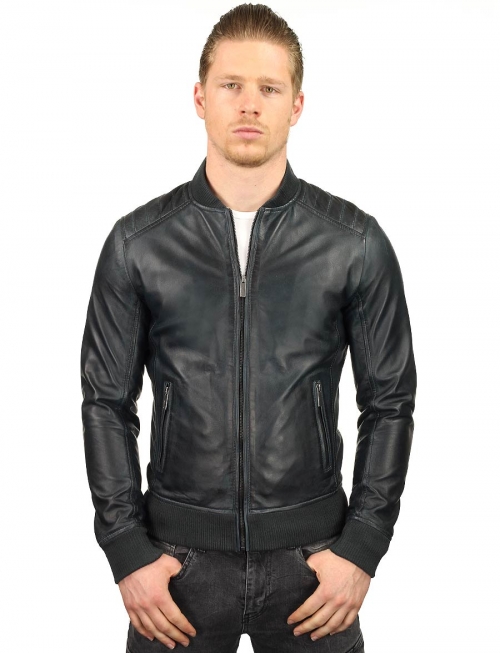 Short leather men's jacket TR48 blue Versano