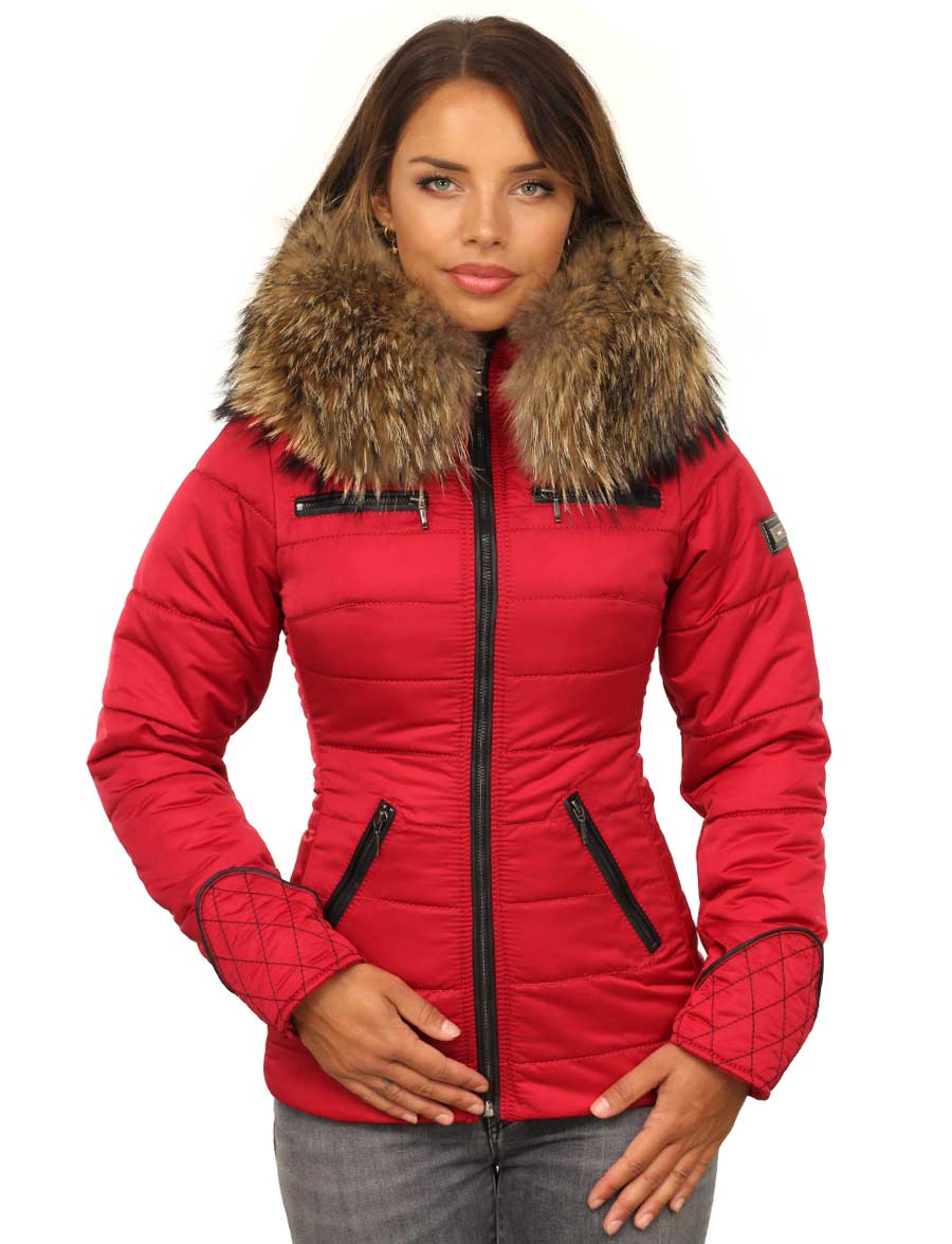 chaqueta de invierno para mujer con cuello de piel Rita rojo Versano
