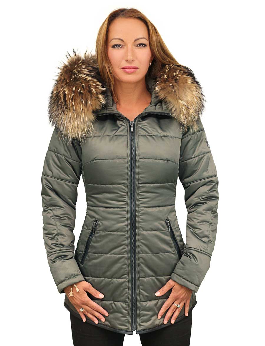 Winter jacket ladies with fur collar Jenny green Versano
