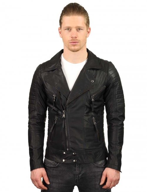 heren biker jas lamsleer TR50 zwart Versano