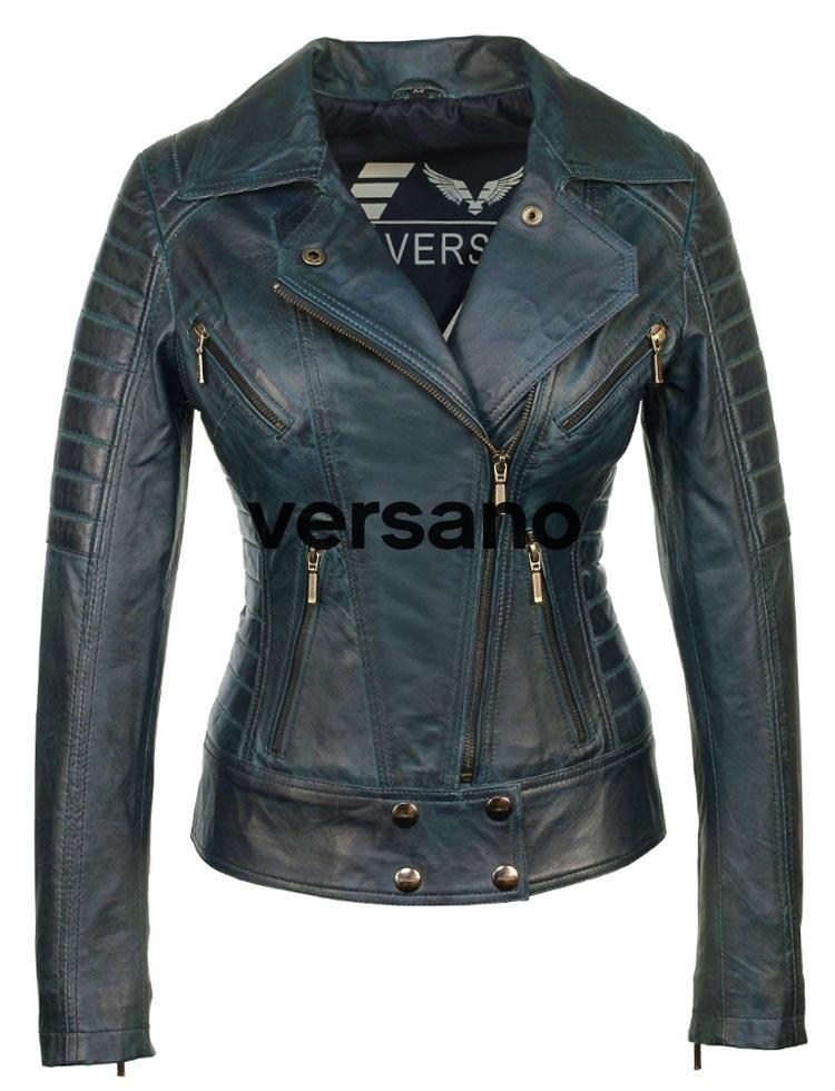 Ladies leather jacket Versano 336 Blue