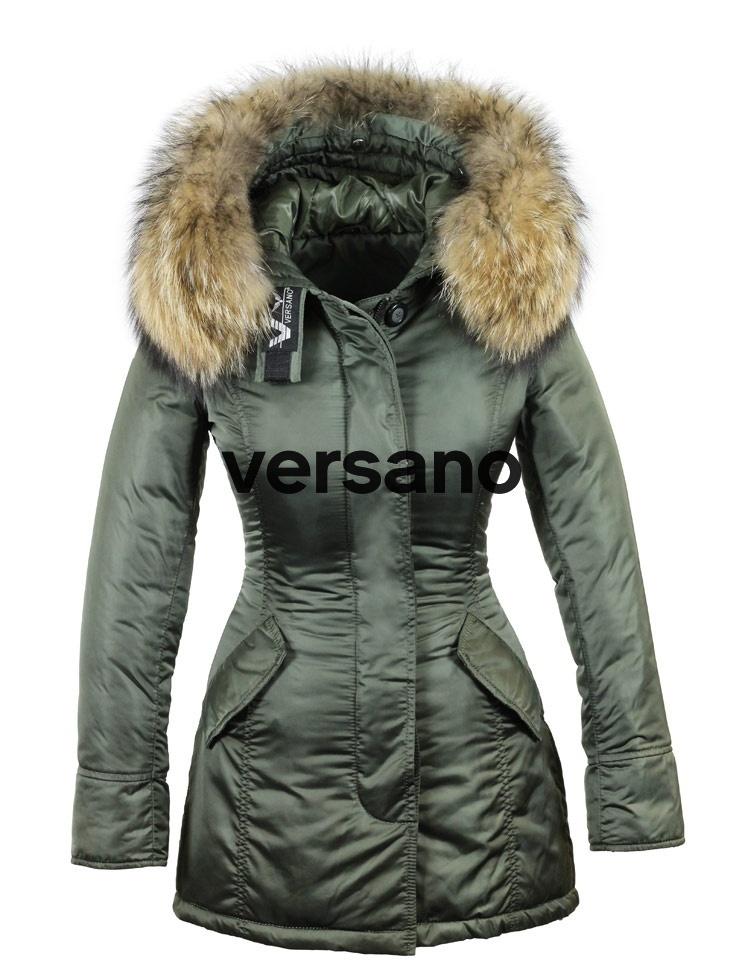 Manteau d'hiver femme Versano avec col en fourrure Rani Army Green