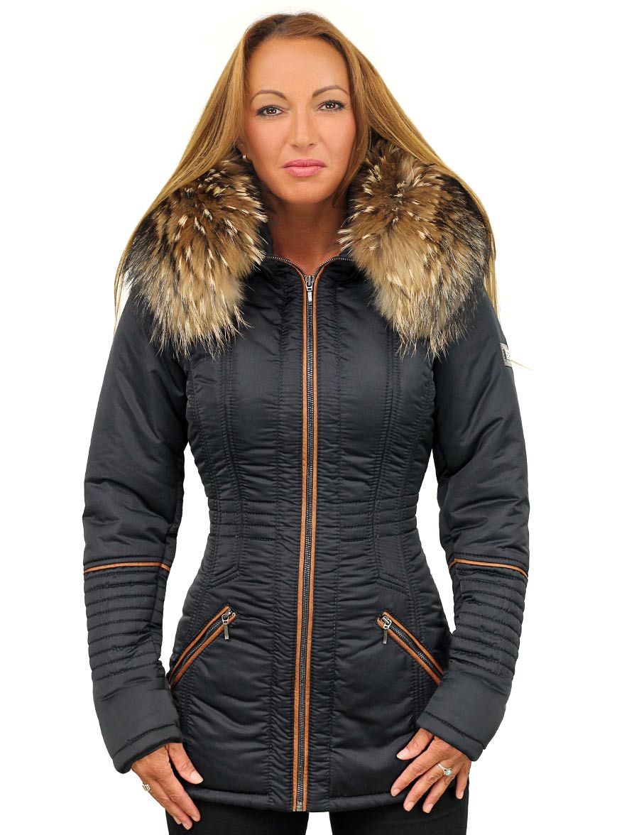 half-length ladies winter coat with fur collar Sandy blue Versano
