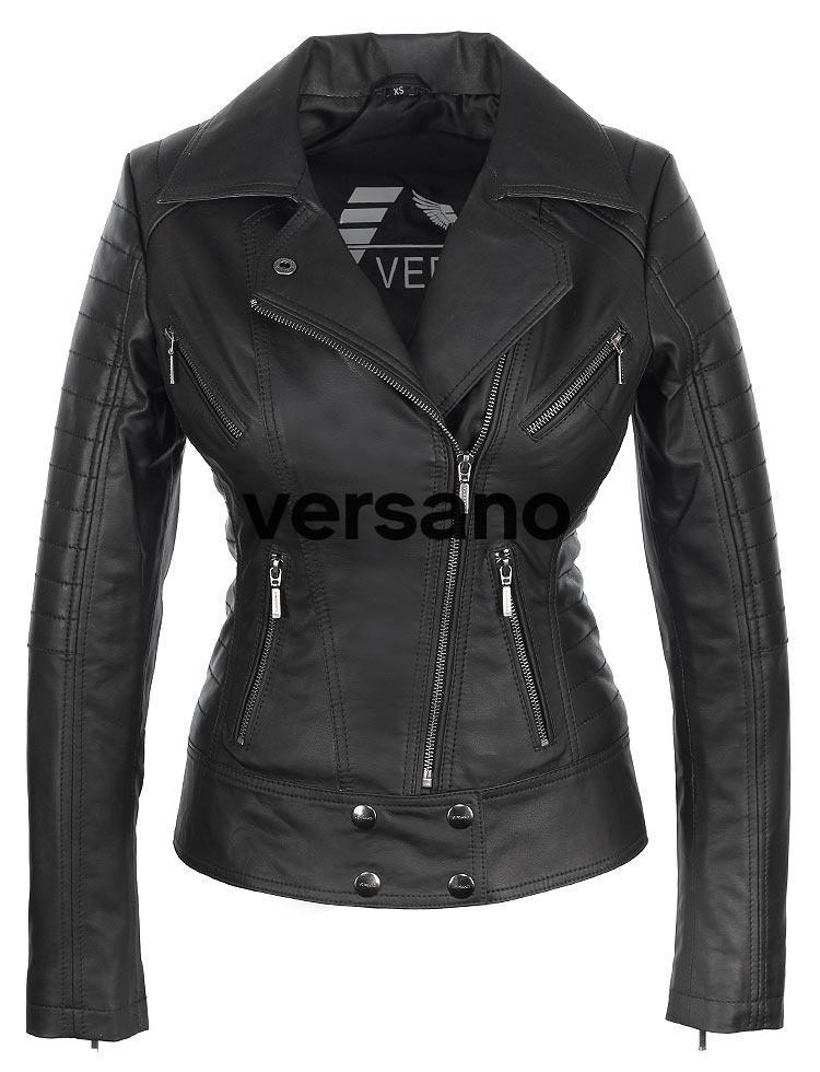 Chaqueta de motociclista para mujer de cuero de imitación negro Versano 336