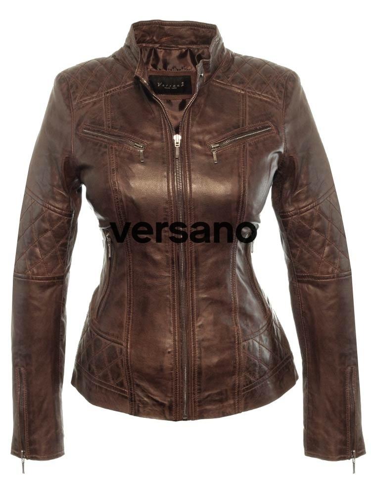 Veste en cuir pour femme Versano 339 Marron