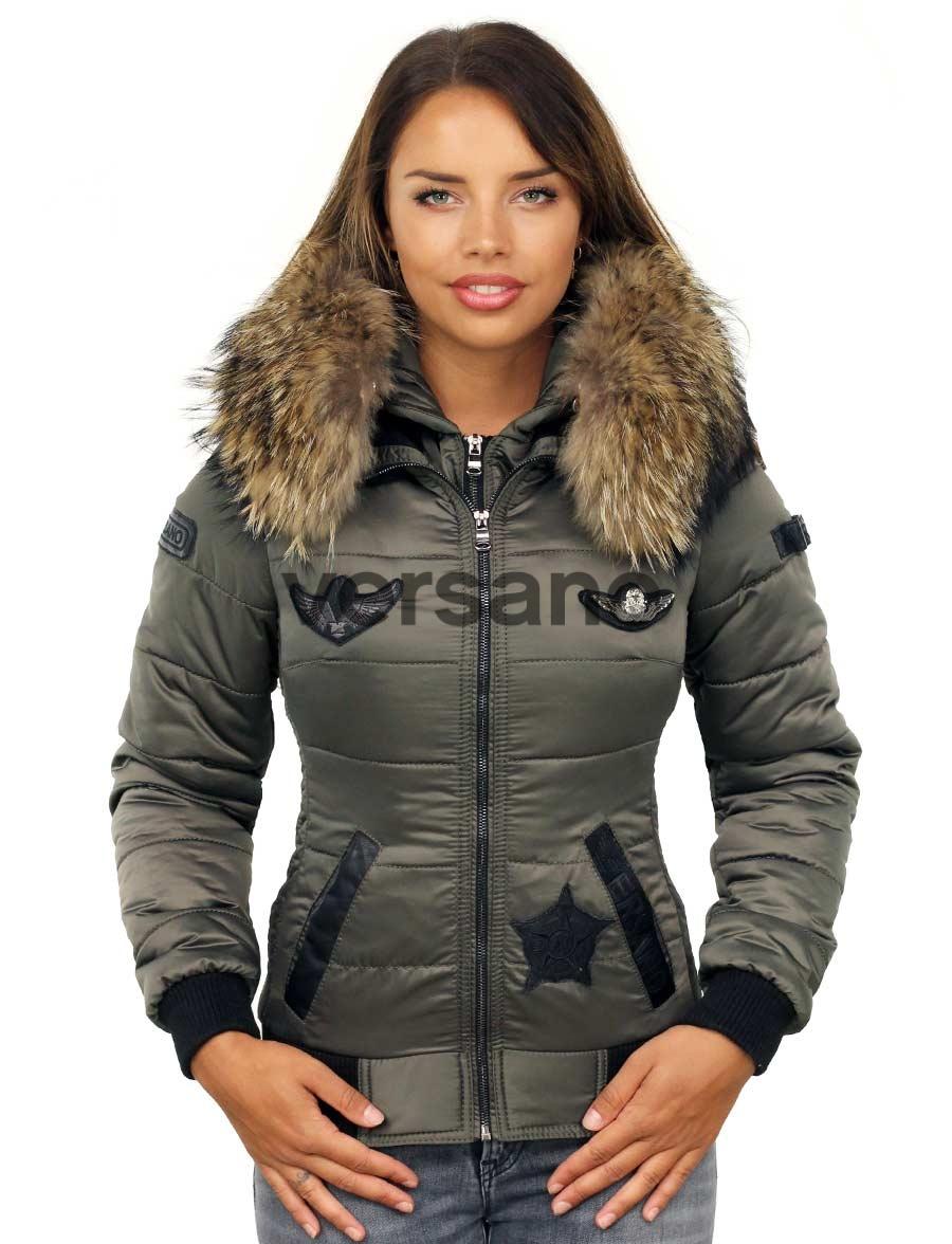 Manteau d'hiver femme col fourrure Zara vert Versano