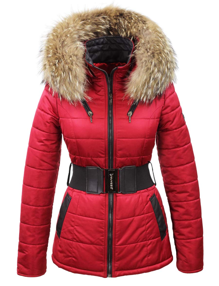 ladies winter jacket with belt Karishma red Versano