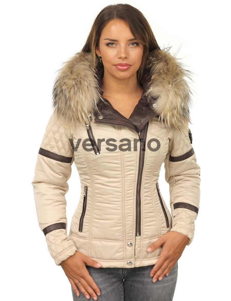 Manteau d'hiver pour femme avec col en fourrure Versano Farry Beige