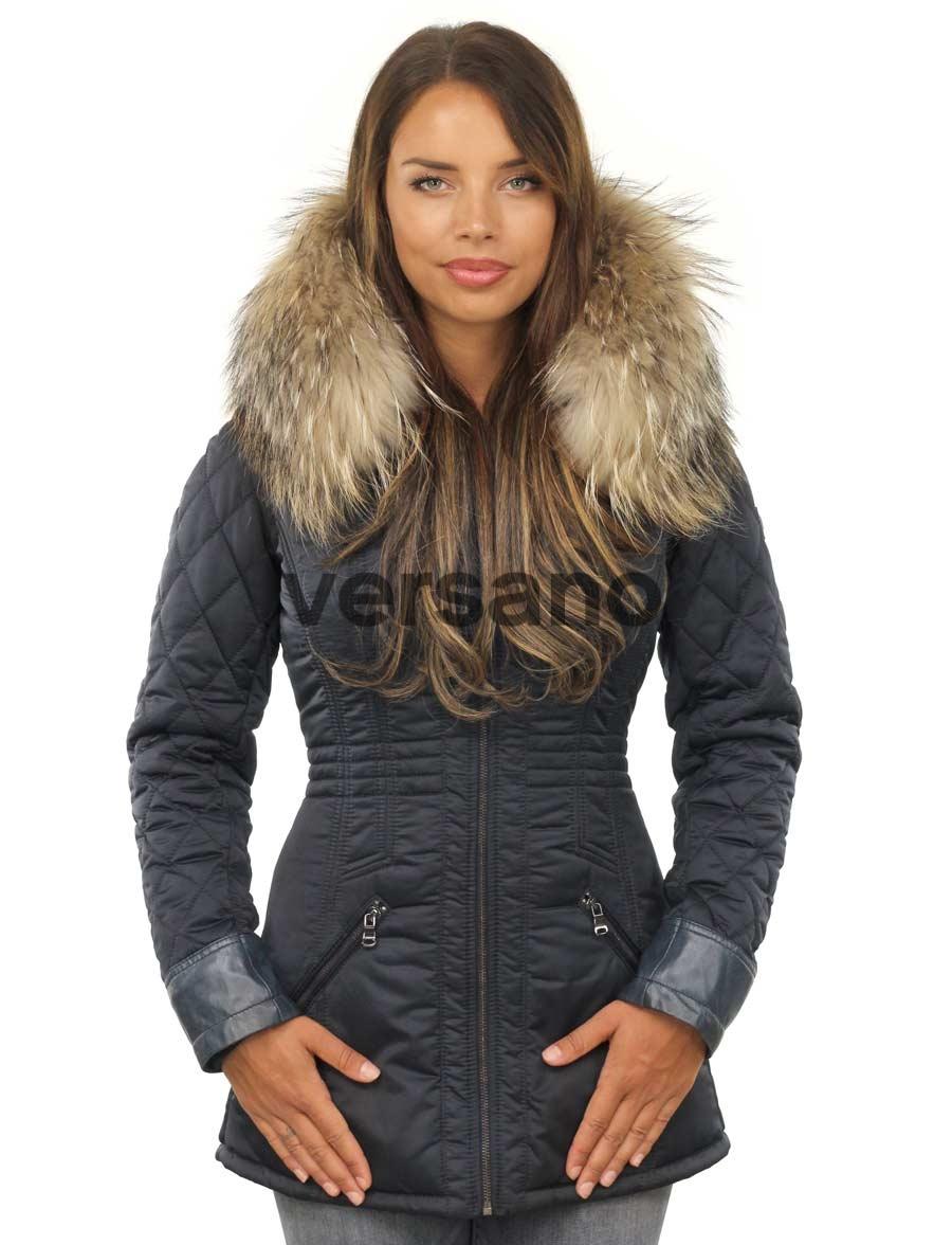 Versano Ladies Winter Coat With Fur Collar Charlet Blue