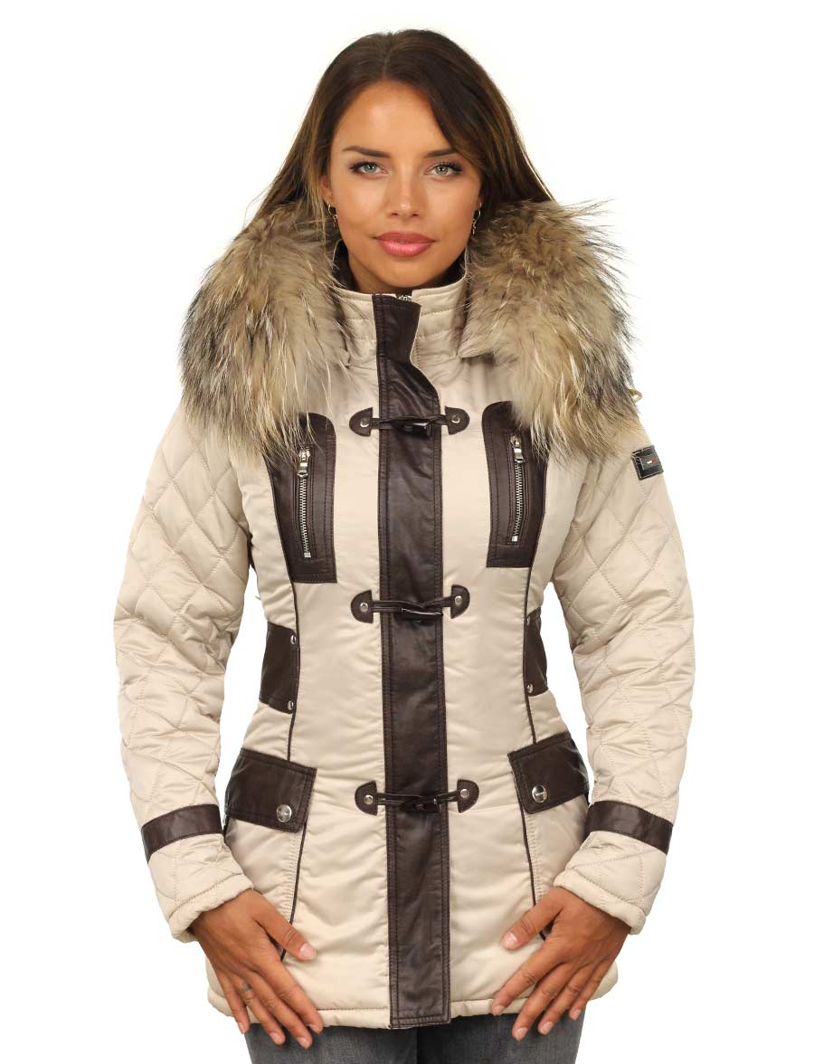 Versano Ladies Winter Coat With Fur Collar Grace Beige