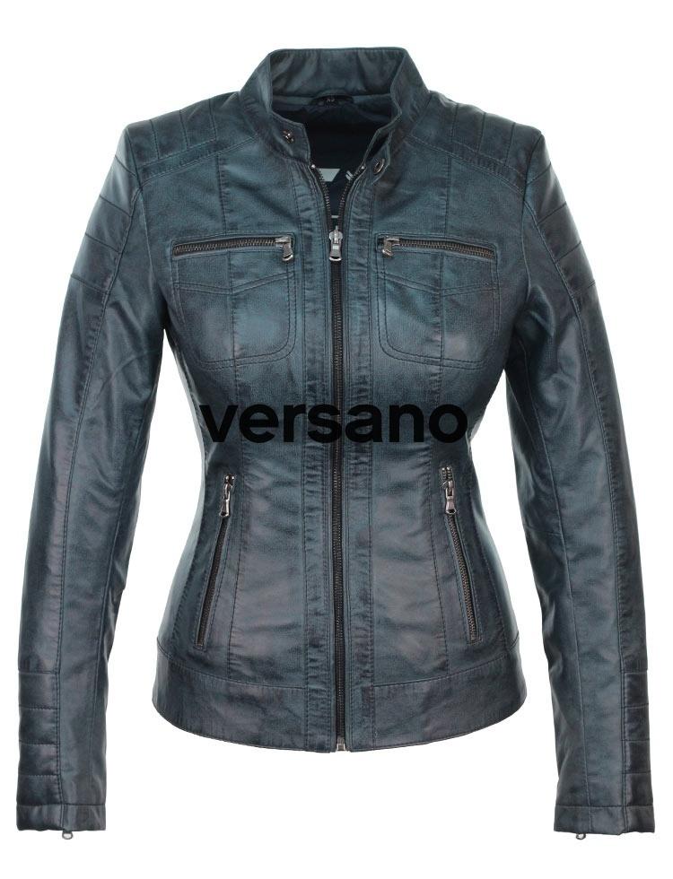 Ladies jacket imitation leather blue Versano 318