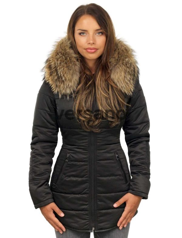 abrigo de invierno de mujer con cuello de piel Jenny negro Versanoaag negro Genny Versano