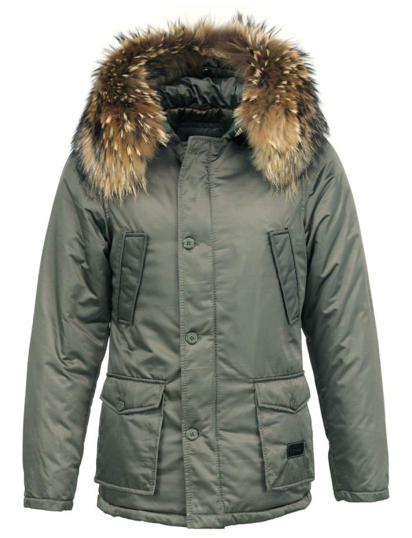 manteau d'hiver mi-long pour hommes avec col en fourrure vert Hogun Versano