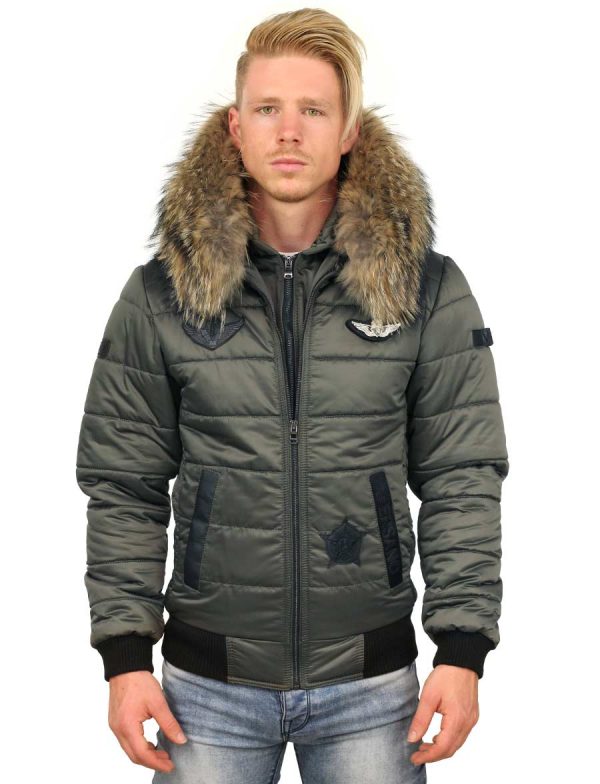 Men's winter jacket with fur collar Cobra green Versano