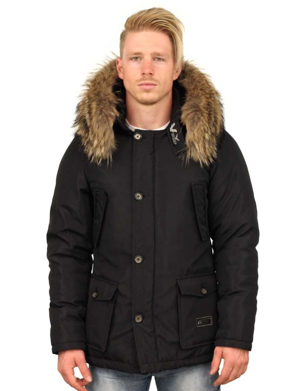 veste d'hiver pour hommes avec col en fourrure Hogun Black Versano