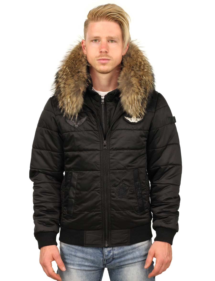 Men's winter jacket with fur collar Cobra black Versano