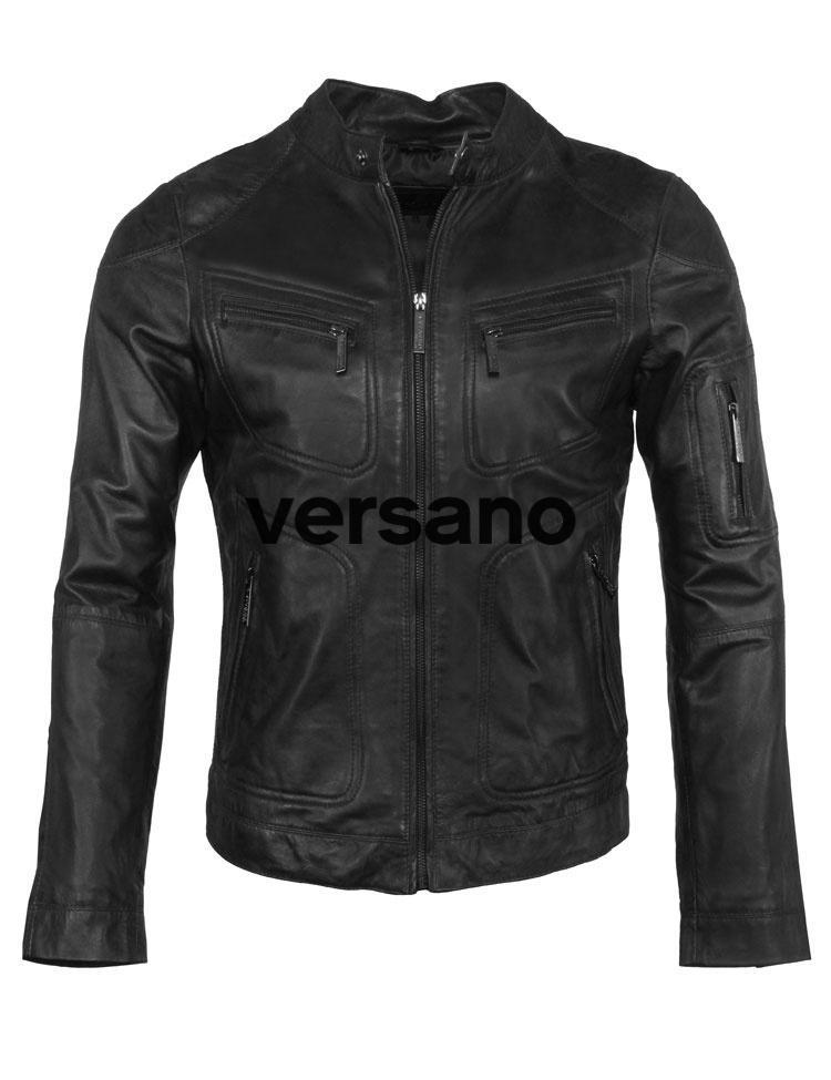 Leather Jacket men Versano Miami Black