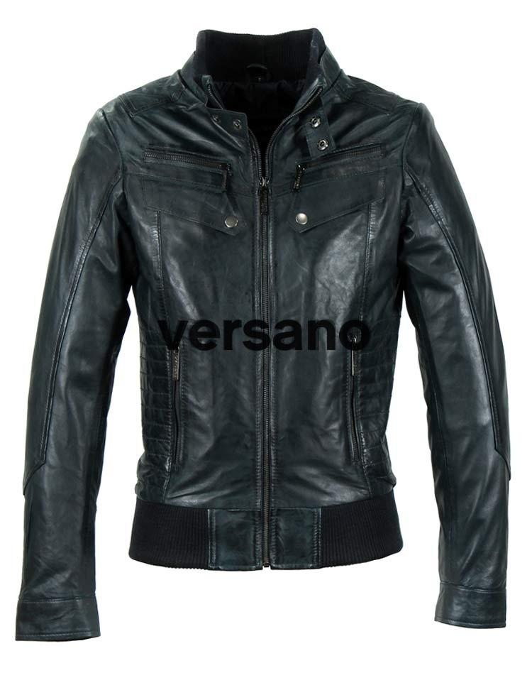 men's bomber jacket made of imitation leather Peter blue Versano