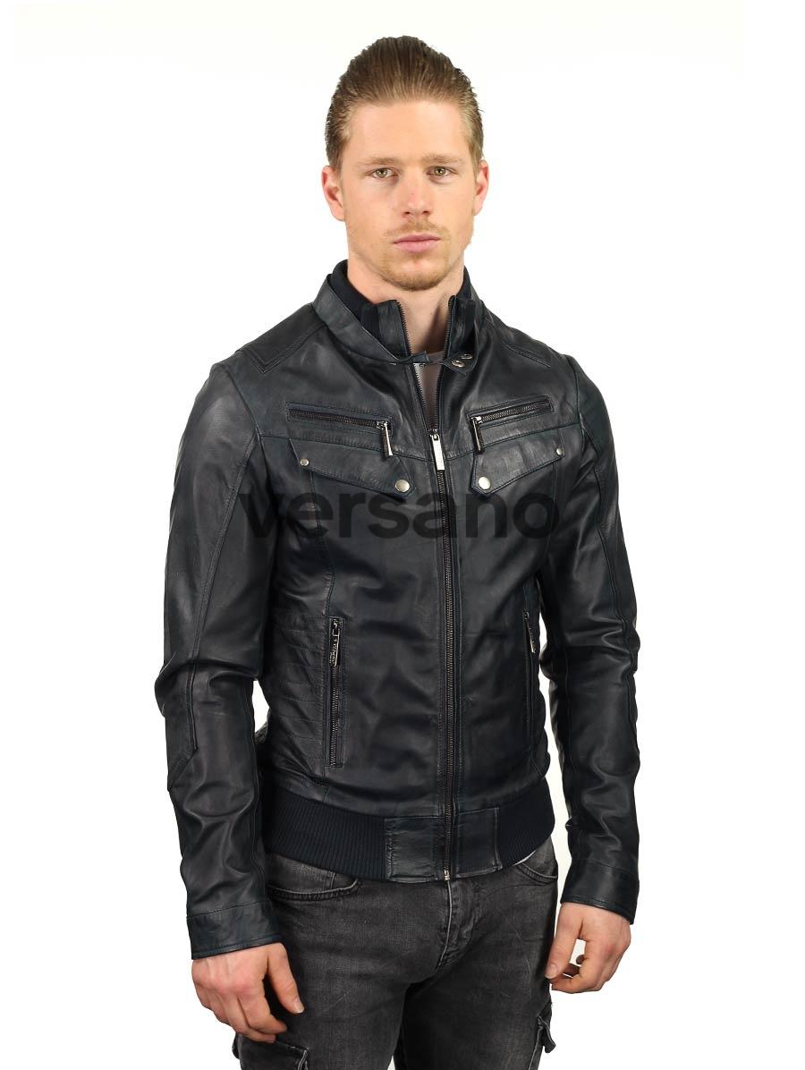 Leather jacket men Versano Peter Blue