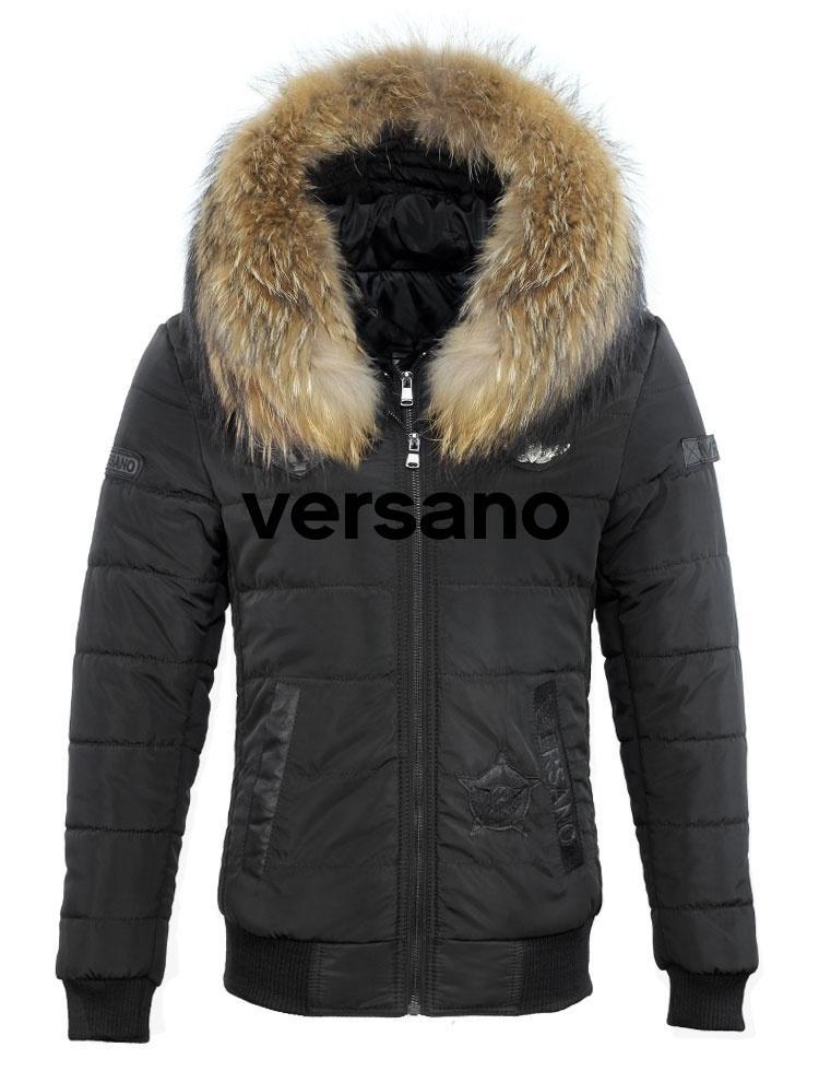 Manteau d'hiver pour homme avec col en fourrure avec badges Cobra Versano Black
