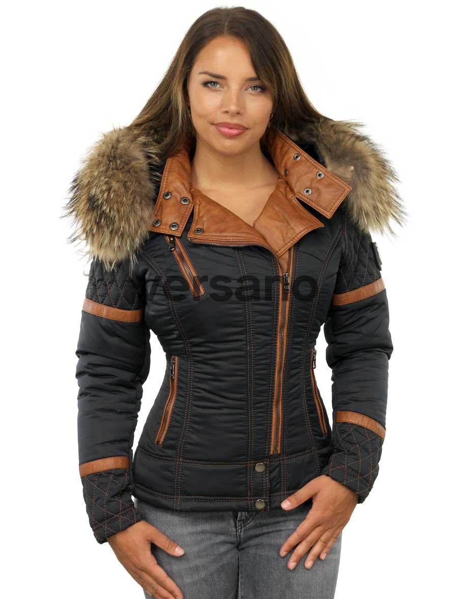 Versano Ladies Winter Coat With Fur Collar Farry Blue